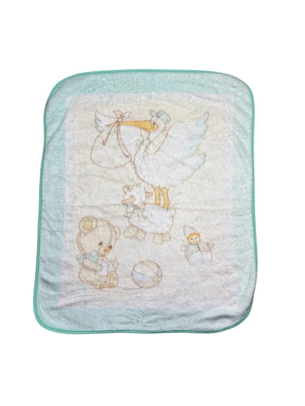 Rare Vintage Novatex Plush Baby Blanket Stork Teddy Bear Lamb Nursery Unisex